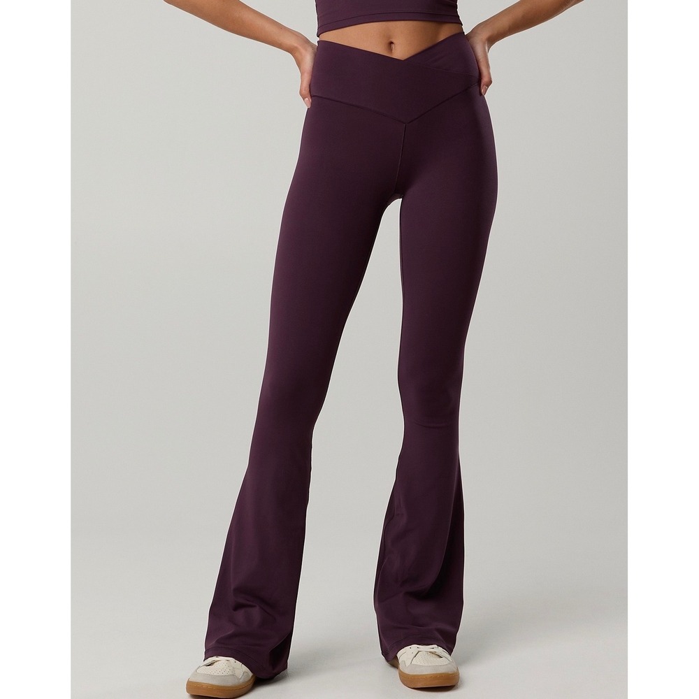 OFFLINE by Aerie Real Me Crossover Flare Leggings Plum Purple XS High Rise 32"
